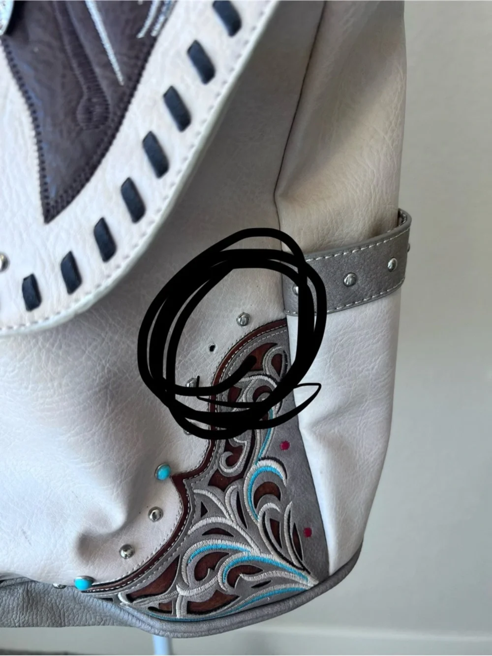 Horse Embroidered Backpack Vegan Leather 6-7 pockets